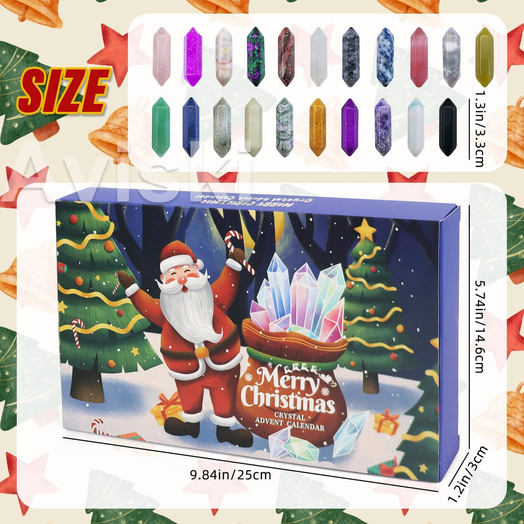 Christmas Crystal Advent Calendar 2025 | Healing Stones Kit with Necklace Holder & Storage Bag