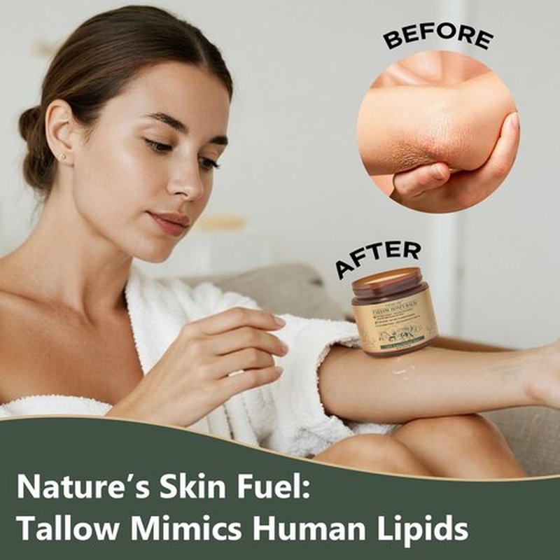 THESKCARE 100% Natural Honey Tallow Balm Multi-Purpose Honey & Grass-Fed Tallow Balm Deep Hydration for Dry Skin, Cracked Hands All-Natural No Preservatives or Additives