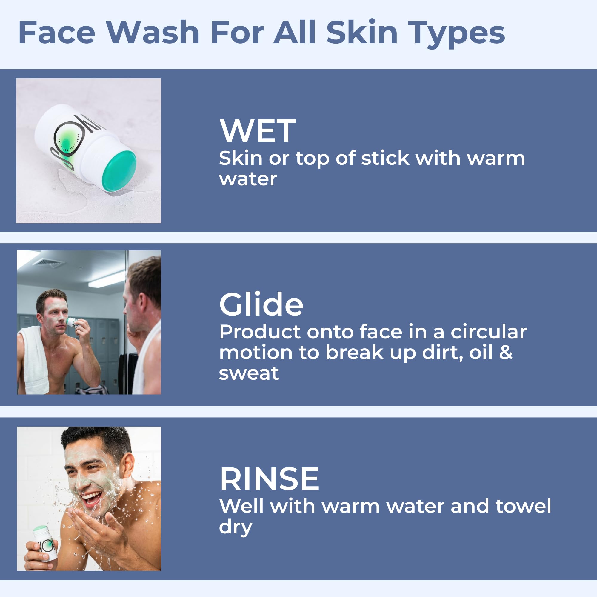 WYOS Face Cleanser Stick for Men – Hydrating Glycerin Formula Deep Cleans Without Drying, Removes Sweat, Oil & Dirt, Gentle on Sensitive Skin, Hands-Free Solid Facial Wash, Leak-Proof & TSA-Friendly