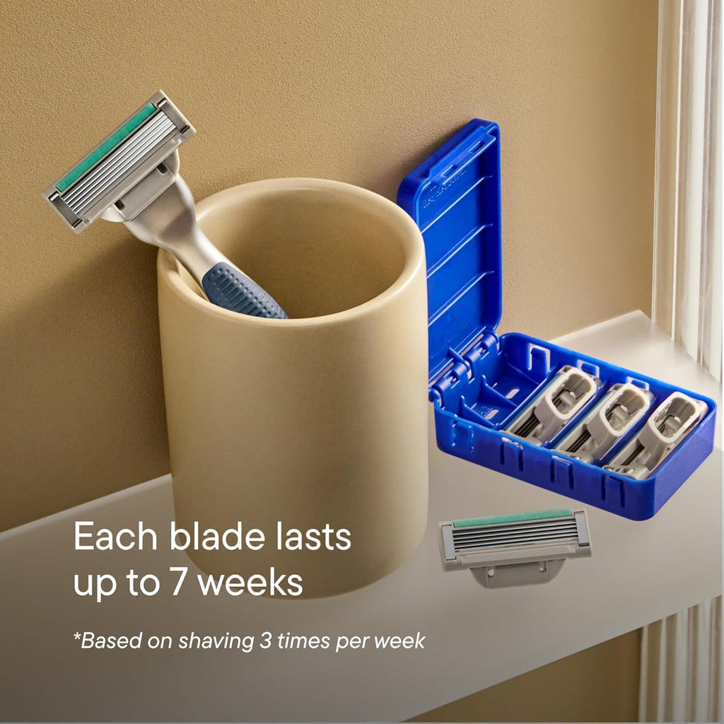 Harry's Plus Trial Shaving Kit for Men - Premium Handle, Razor Blade Cartridge, Foaming Shave Gel, and Travel Blade Cover - Advanced Pivoting System - Moss