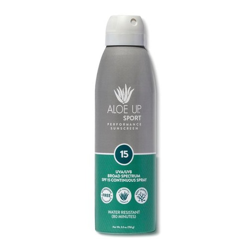 Aloe Up Sport Spray Sunscreen SPF 15 - Hydrating Aloe Vera Gel, Fast Absorbing, Reef Friendly | 6 Oz