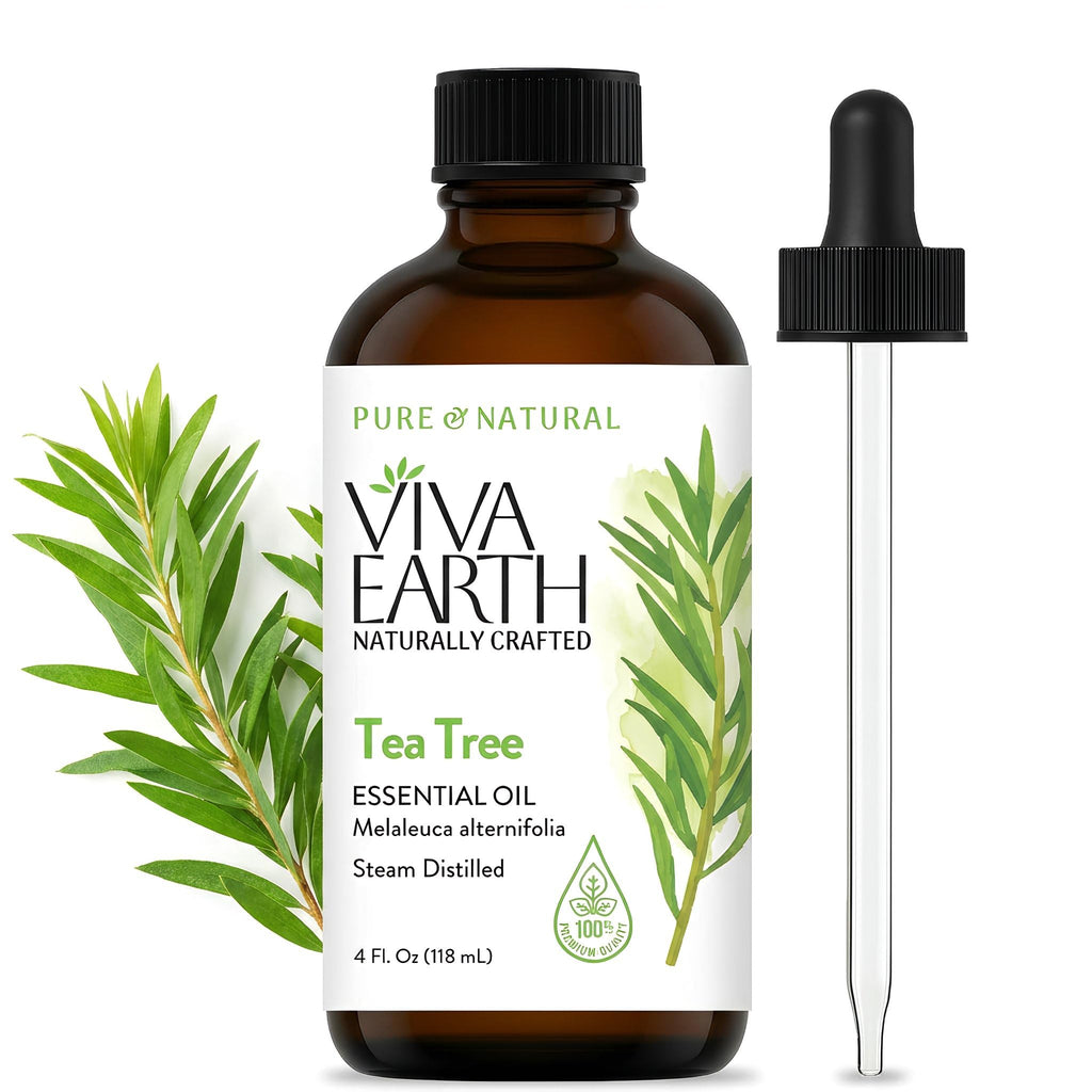 Viva Earth Tea Tree Essential Oil – 100% Pure and Natural Tea Tree Aroma for Diffusers, Aromatherapy, Hair and Scalp Care, Skin Care, Massage Oils, Soap and Candle Making – with Dropper, 4 oz