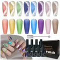 AHAMIOU Rainbow Holographic Cat Eye Gel Nail Polish - Magnetic Gel Polish with Rainbow Holographic Shine Effect - One Magnetic Stick (Set-8PCS)