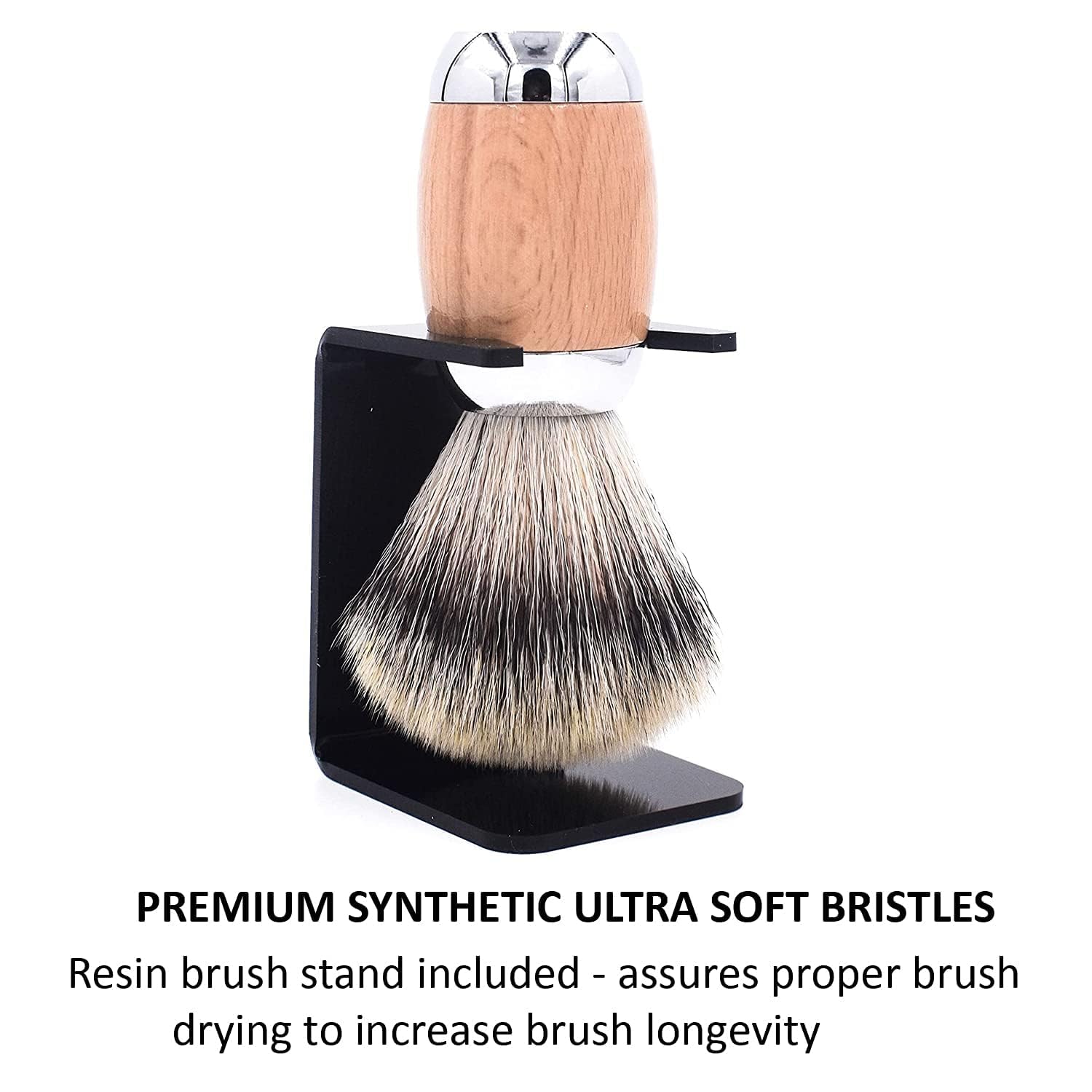 Taconic Shave Synthetic Silvertip Luxury Shaving Brush – Premium 22 mm Knot, Ultra‑Soft Bristles, Beechwood Handle, Includes Acrylic Stand & Gift Box