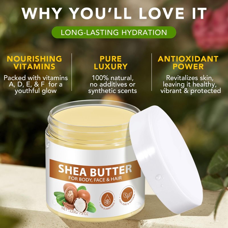 ZIXAOK Organic Raw Shea Butter, 100% Pure & Unrefined - For Intense Moisture on Dry Skin, Hair & Lips, Natural DIY Body Butter Base, Rich in Vitamins A, E, F, 7.8 oz