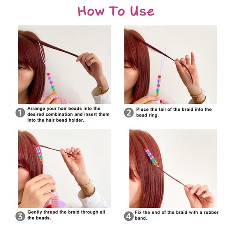 1008 Pcs Hair Beads Kit for Girls and Kids Hair Braids, 500Pcs 9x6mm Glitter Pony Beads, 500Pcs Mini Elastic Rubber Bands, 5Pcs Quick Beaders, 1Pcs Rattail Comb and 2Pcs Duckbill Clips