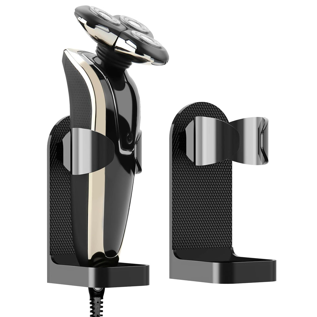 Linkidea 2 Pack Wall Mount Electric Shaver Holder, Self-adhesive Shower Organizer for Philips 7, 9 Series, Bathroom Razor Stand (Black)