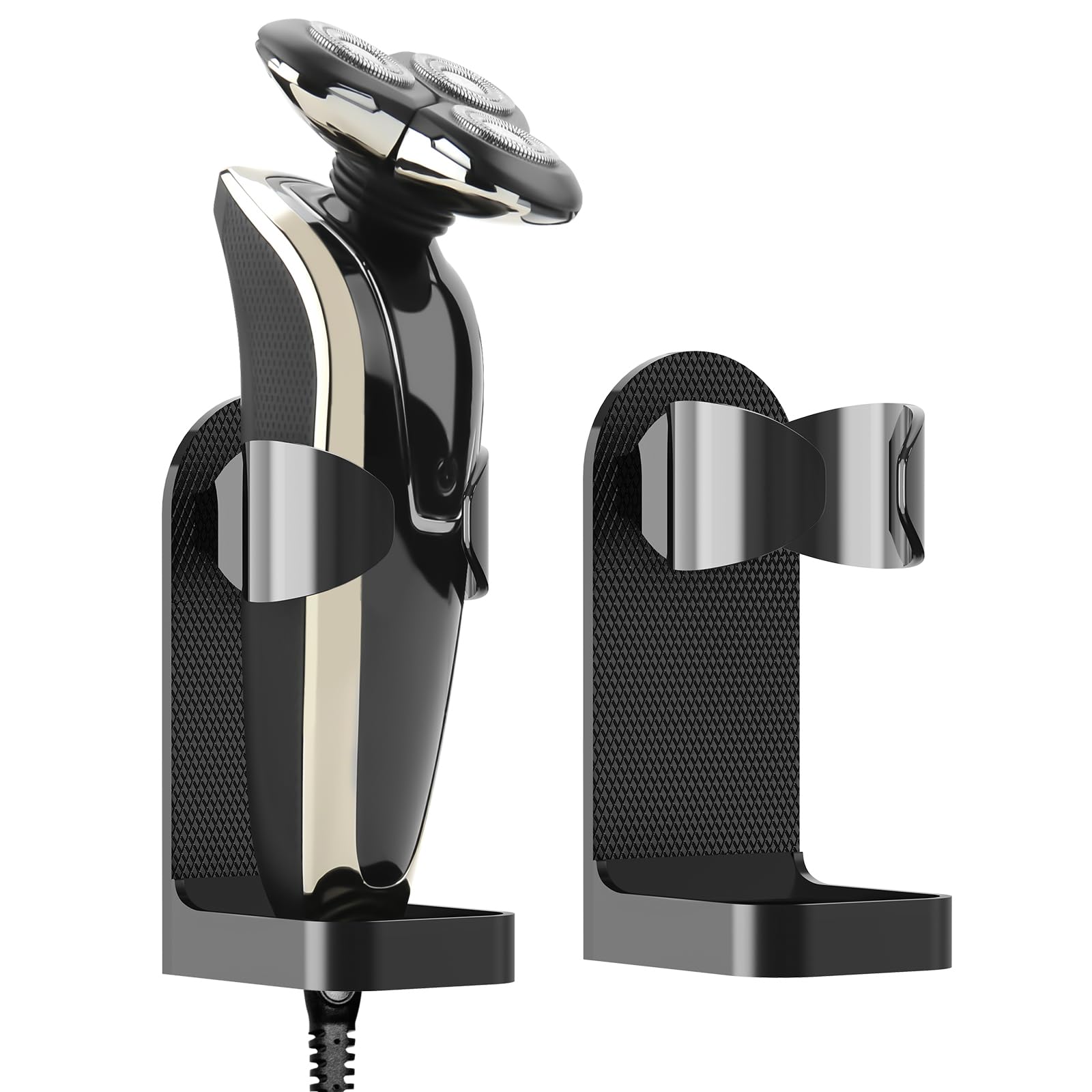 Linkidea 2 Pack Wall Mount Electric Shaver Holder, Self-adhesive Shower Organizer for Philips 7, 9 Series, Bathroom Razor Stand (Black)