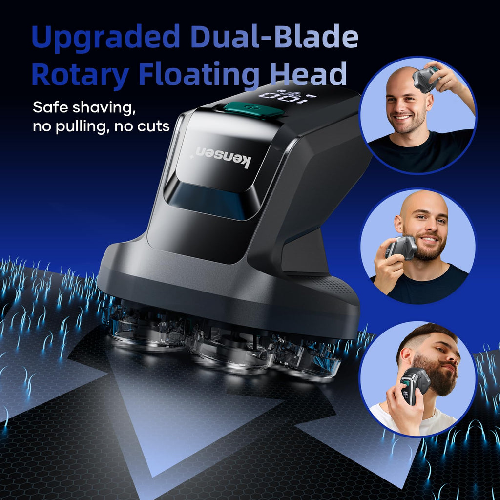kensen 7D Head Shavers for Bald Men - Dual Speed Bald Head Shavers with LED Display, Electric Razor for Men IPX6 Waterproof Wet/Dry Shaving Head Razor Magnetic Head Balding Clippers for Men Black