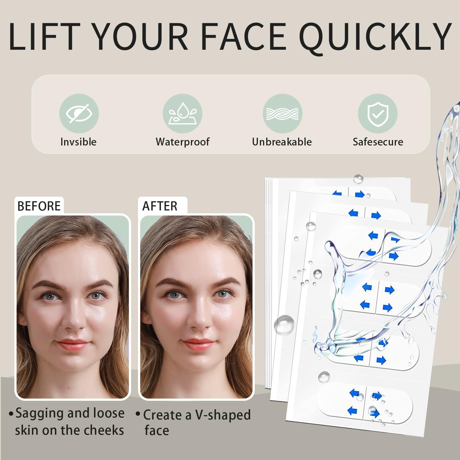 Pyetyetd 200PCS Face Lift Tape - Face lift tape invisible - Face Tape Lifting Invisible Neck Tape ，for Double Chin Saggy Skin Jowls Eyes Wrinkles Women