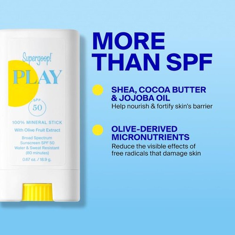 Supergoop! PLAY Mineral Stick SPF 50 - On-the-Go Broad Spectrum Face Sunscreen | Water Resistant, Vegan, 0.67 oz