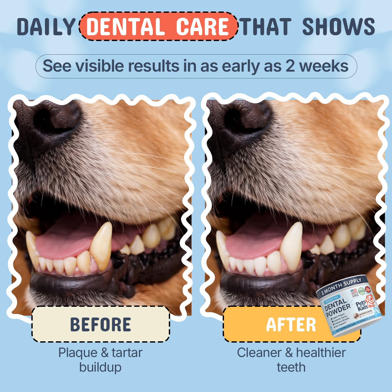 Pets are Kids Dog Dental Powder for Gut Support & Dental Hygiene, 60 Scoops