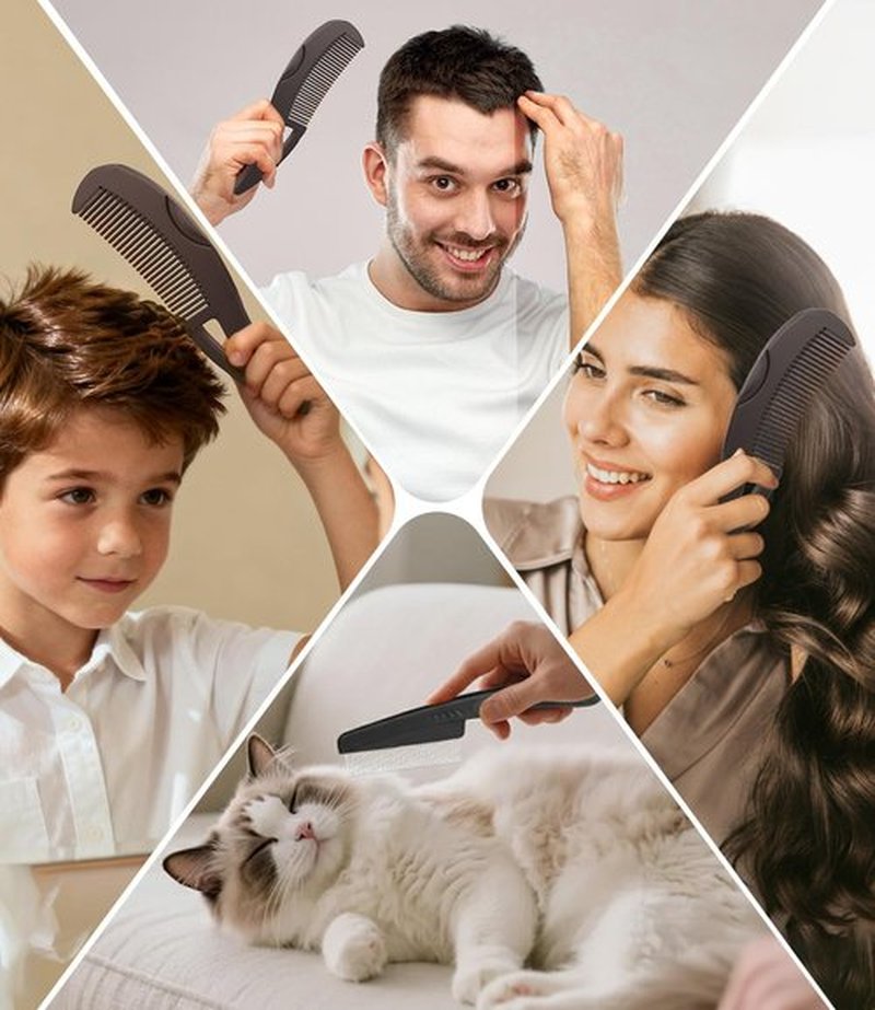 Dandruff Comb Fine Tooth Scalp Detox Comb Lice for Women, Men & Kids Stainless Steel Scalp Detoxing, Sweep & Massage Hair Brush Tool for Hair Care (Brown+Red)