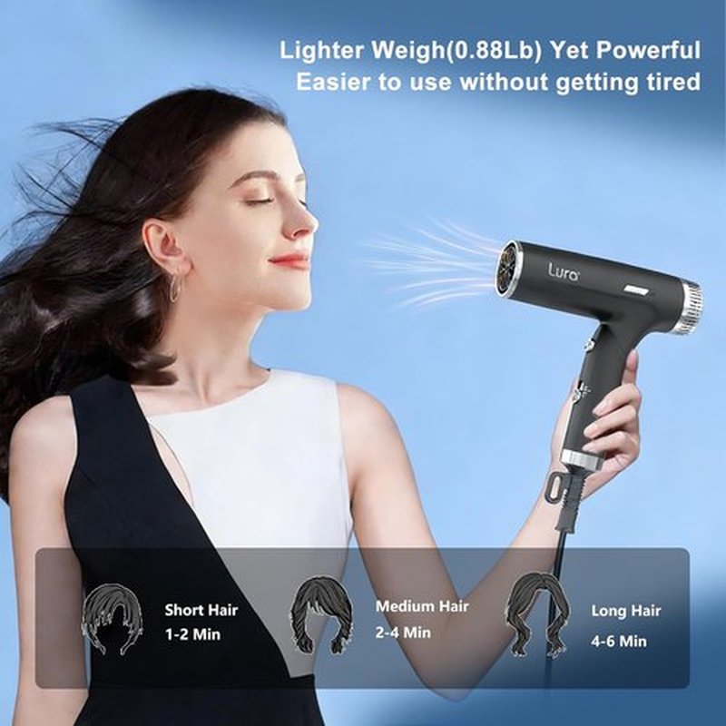LURA Auto Dual Voltage Hair Dryer - Compact Travel Blow Dryer with Diffuser for Women | Lightweight & Portable (Black)