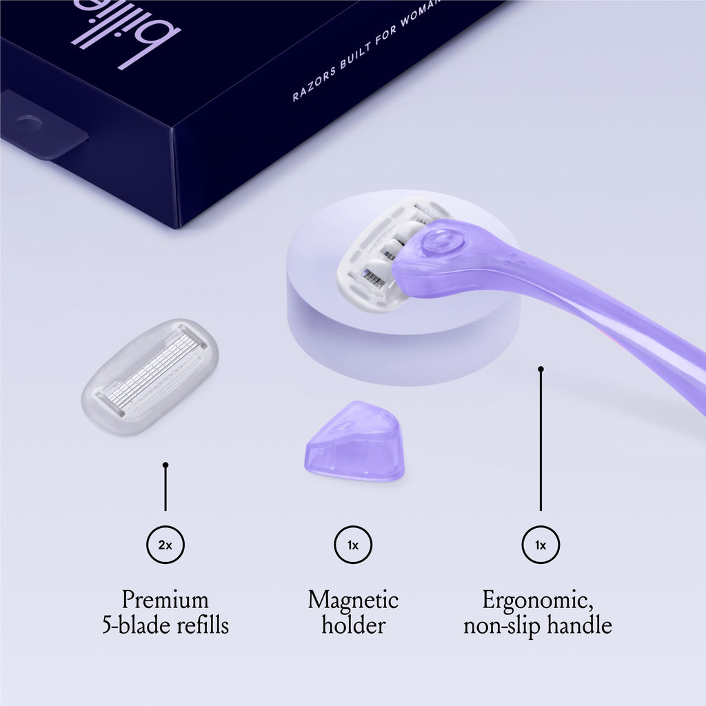 Billie Razors for Women Shave Kit – Women’s Razor + 2 x 5-Blade Razor Refills + Magnetic Holder – Moonbeam