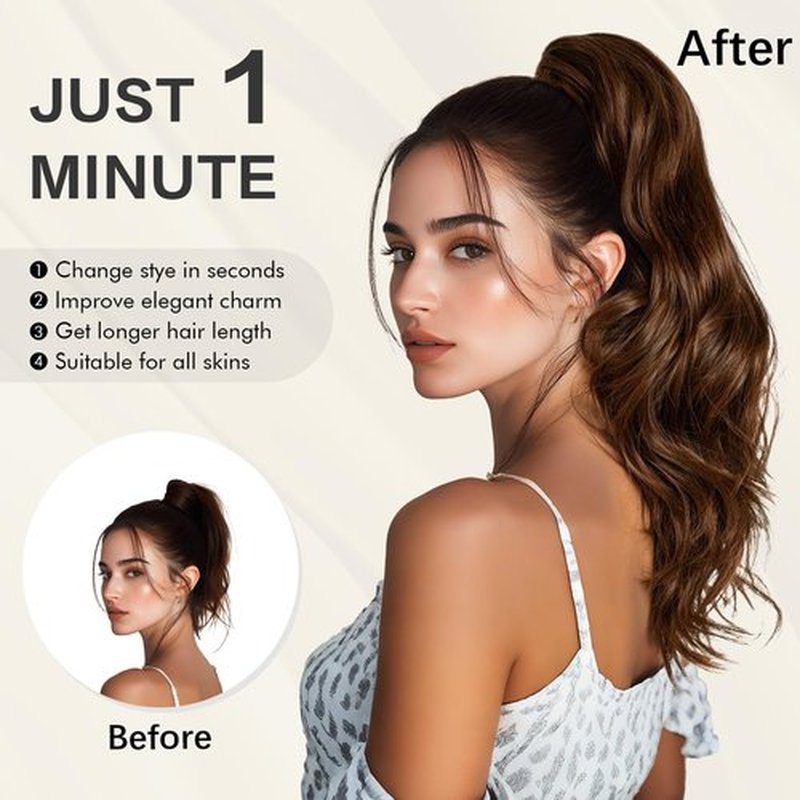 Sofeiyan Claw Clip Ponytail Extension 16 inch Curly Wavy Clip in Hairpiece Synthetic Fake Pony Tail Clip on Hair Extensions for Women Natural Looking Fluffy Hair Extensions for Daily Use - Dark Brown