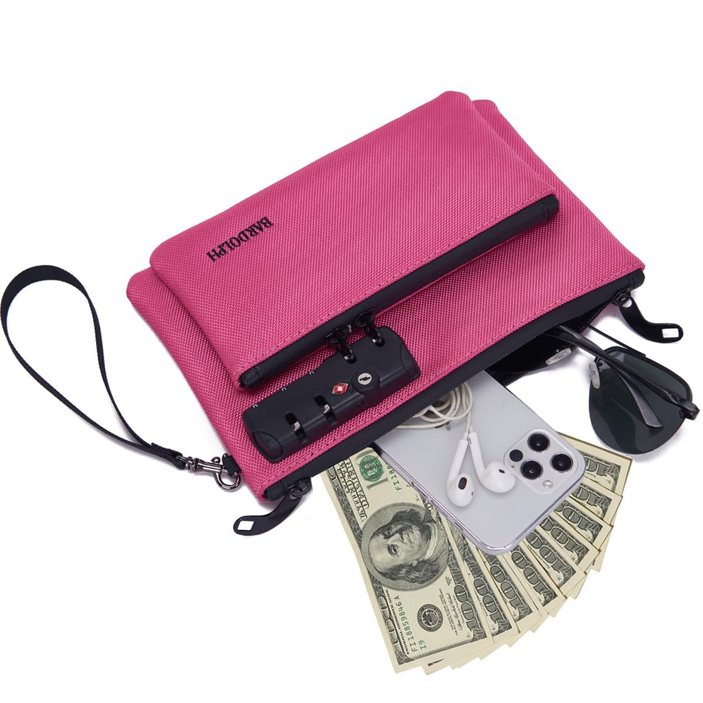 Money Bag with Lock, Double layer Men & Women's Locking Accessories Pouch, Bank Bag, Passports, Notary Supplies, Valuable StorageBag,CashBag and Zipper NotaryBag with Lock