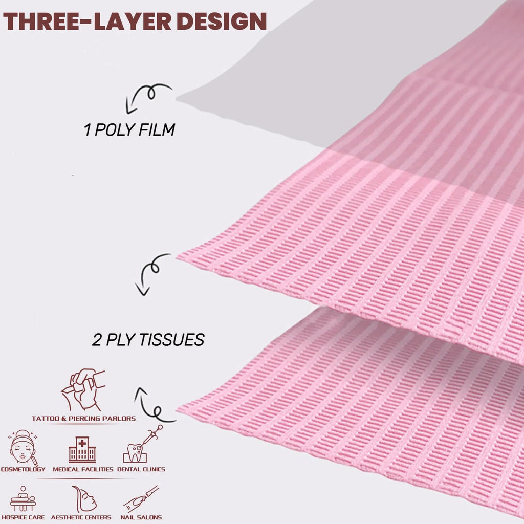 ZOOFOX 250 Pieces Disposable Nail Mats, 13'' x 18'' Pink Fordable Dental Bibs Waterproof 3 Ply Nail Paper Towels, Nails Tech Supplies for Salon Manicure Tattoo