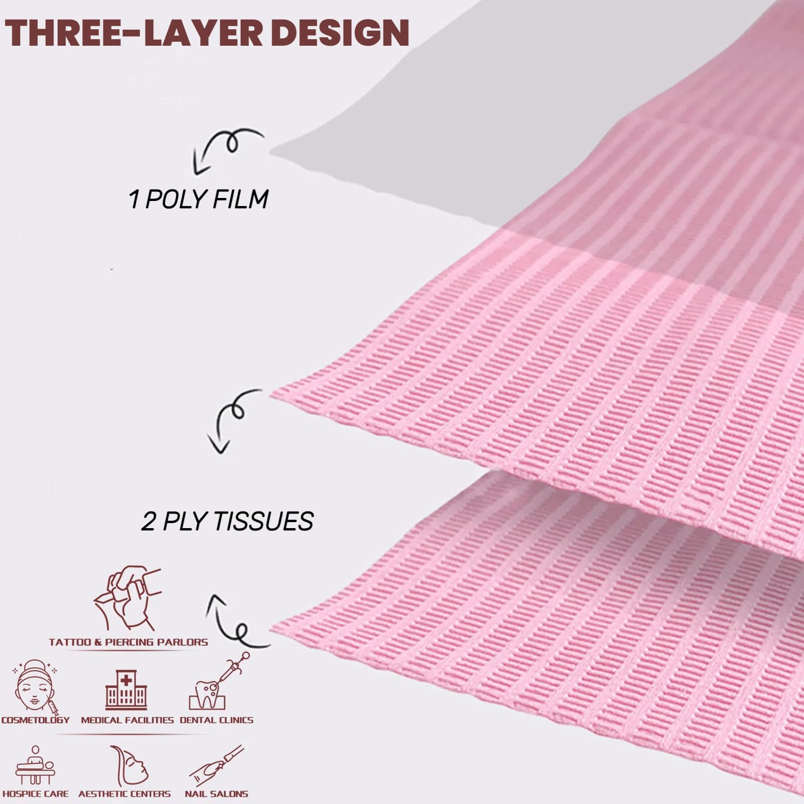 ZOOFOX 250 Pieces Disposable Nail Mats, 13'' x 18'' Pink Fordable Dental Bibs Waterproof 3 Ply Nail Paper Towels, Nails Tech Supplies for Salon Manicure Tattoo