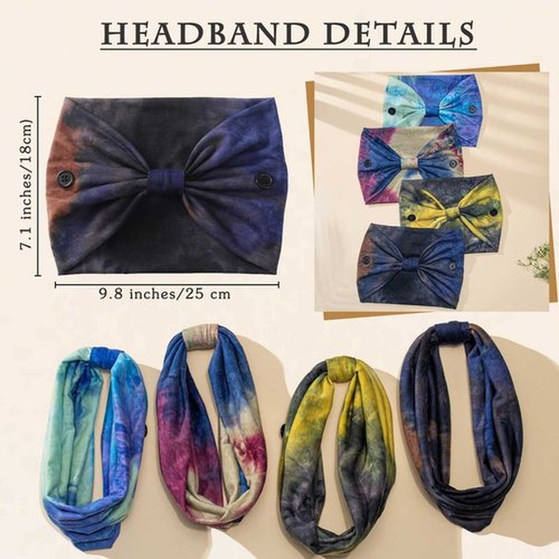 Olbye Wide Tie Dye Headband, Button Headbands for Mask, Non Slip Hairbands for Women, 4Pcs