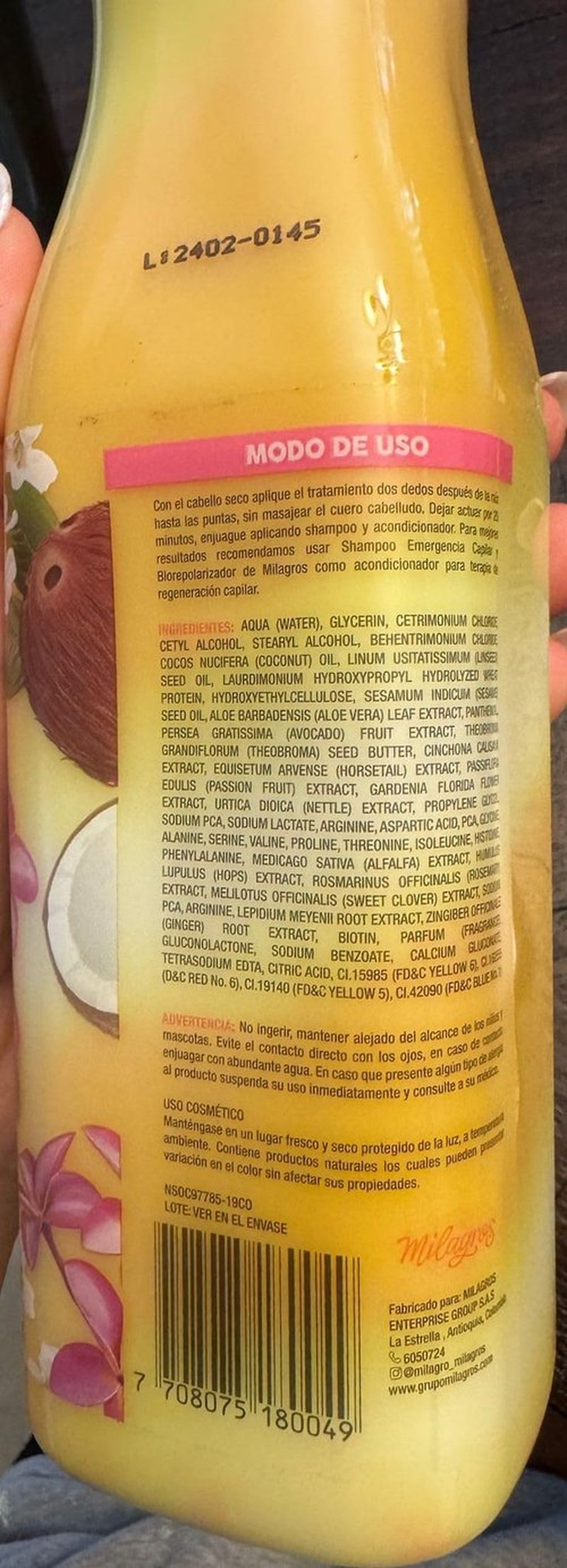 Milagros Emergencia Capilar Tratamiento Original Colombian Hair Care Products for Natural Growth, Strengthening, and Repair, 100% Natural, Pink