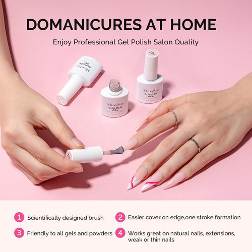 MelodySusie Builder Gel Nail Polish Set, Base Colors Nude Pink Clear 8 in 1 Nail Thickening Rubber Base Gel Polish,Soak Off UV Extension,Rhinestone Nail Glue in a Bottle Gift for Women 6 Colors