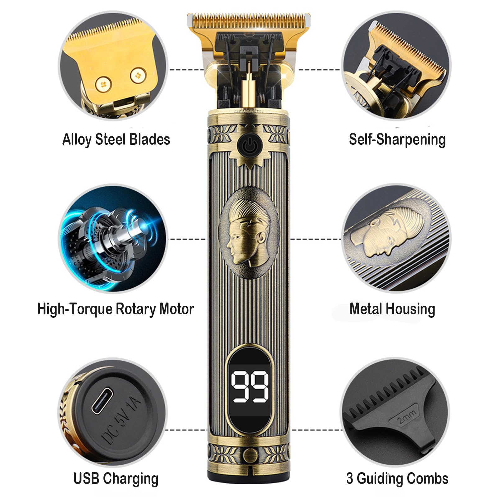 Hair Clippers for Men, Professional Hair Trimmer for Barber, Beard Trimmer for Men, Mens Zero Gap T Blade Trimmer for Edging Beards and Mustaches, Electric Rechargeable Cordless Shaving Machine