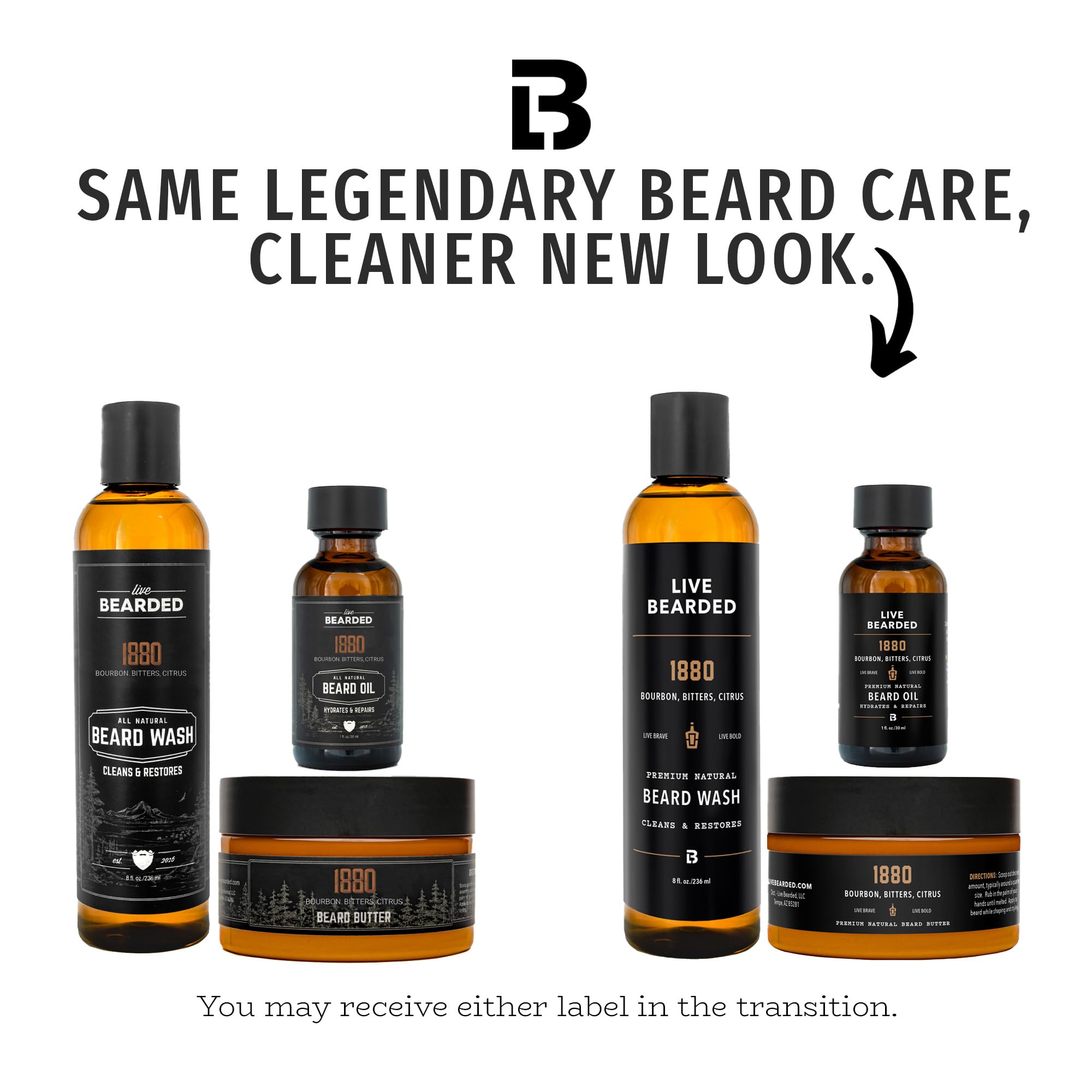 Live Bearded 3-Step Beard Grooming Kit - Wash, Oil and Butter - Made in the USA - All-Natural Ingredients with Shea, Jojoba - Growth Support | 1880 Scent - Bourbon, Bitters, Citrus