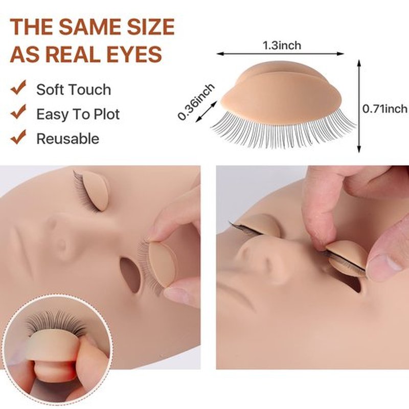 Pretty memory Lash Mannequin Head with 4 Pairs Removable Practice Eyelids, Silicone Eyelash Mannequin Head for Makeup Practice and Lash Extension Training