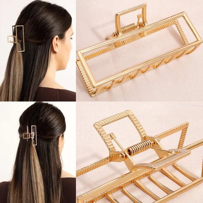 Hapdoo Metal Hair Clips for Women, 4pcs Square Claw Clips for Thick Hair, Large Hair Clips 3.5 Inches - Gold, Rose Gold, Silver, Black