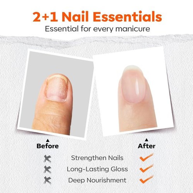 modelones 3 IN One Nail Polish Base Top Coat Nail Strengthener and Growth, 15 ml Quick Dry Clear Nail Lacquer Long Last Shine Chip Fade Resistant Nails Protect Care, Gift for Women Girls 0.5 Fl Oz