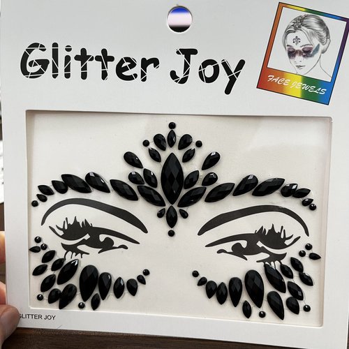Kotbs Mermaid Face Jewels - 4-Sheet Black Festival Sticker, Body Rhinestone Gems Rave Rainbow Face Crystals for Halloween, Music Carnival Festival Party Makeup