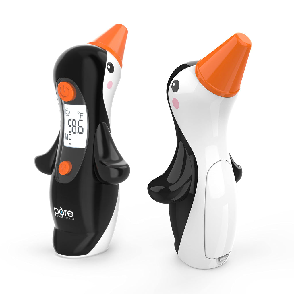 Pure Enrichment® PureBaby® Penguin Ear Thermometer - InstaRead™ Technology, LCD Backlit Display, 10 Memory Settings, Dual Scale Readings, Fever Alert, & Cover - Ideal for All Ages, Babies and Children