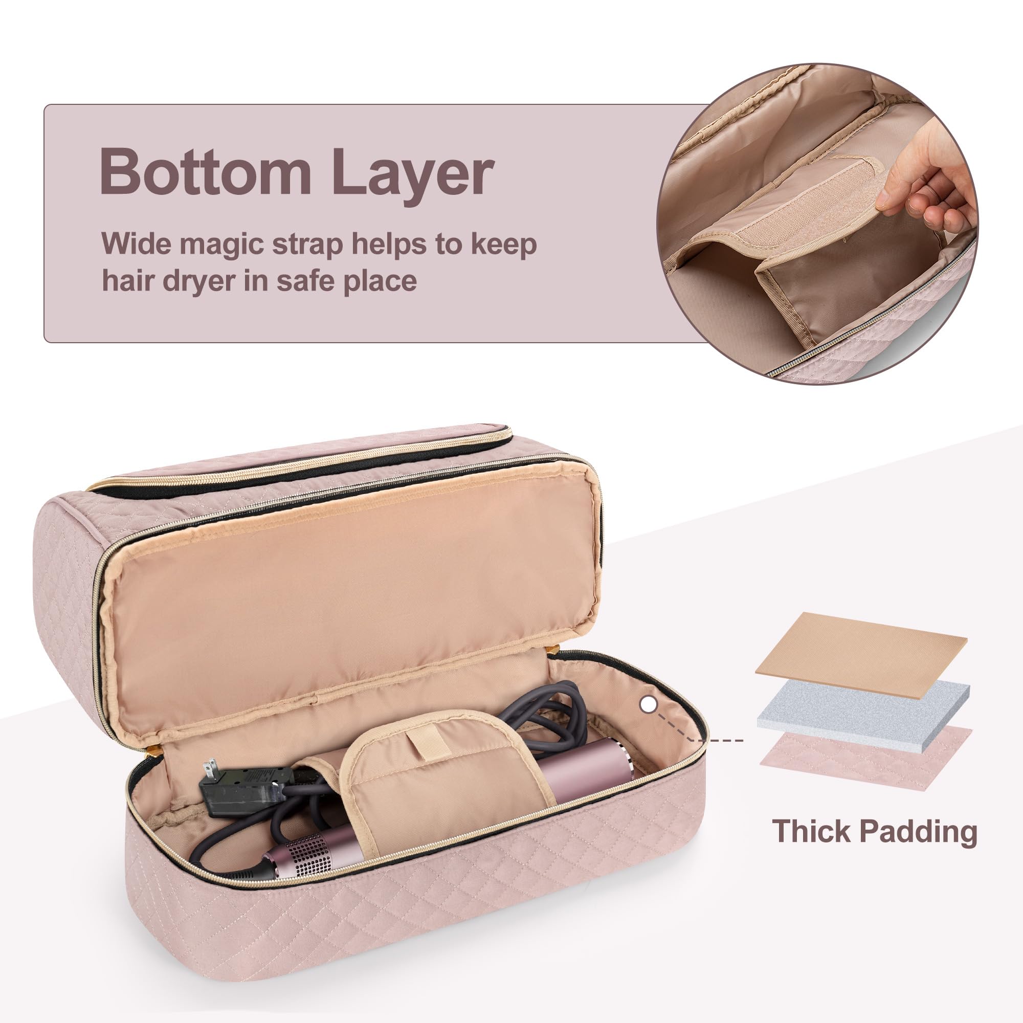 Yarwo Carrying Case Compatible with Flexfusion HD641S/HD642S, Double Layers Hanging Travel Bag for FlexFusion Hair Straightener & Powerful Hair Dryer and Hair Styler Attachments, Dusty Rose