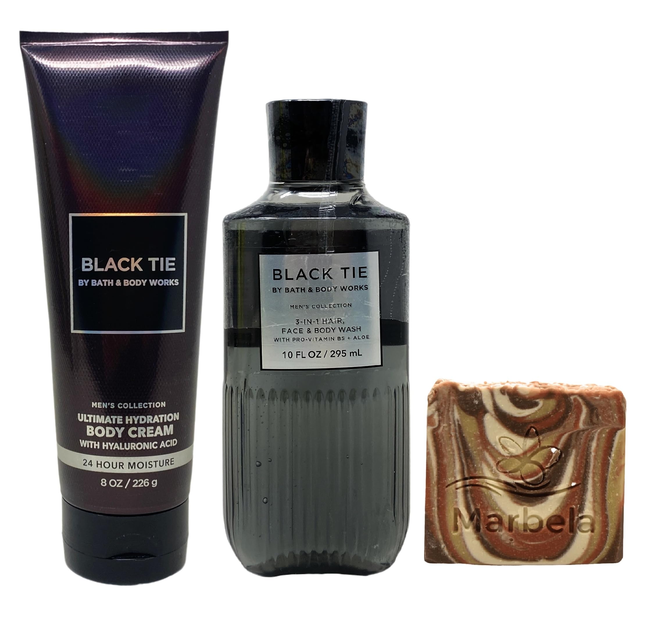 Bath & Body Works Men's Collection Black Tie Body Cream and Body Wash Duo Set With a Clay Baby Bar Soap
