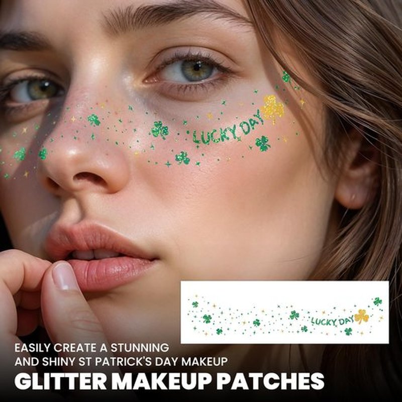 EMOME St Patrick Day Accessories, St Patrick's Day Glitter Shamrock Face Tattoo with Green Face Gems and Faux Freckles, Saint Patrick's Day Makeup Art Decorations Gift for Women