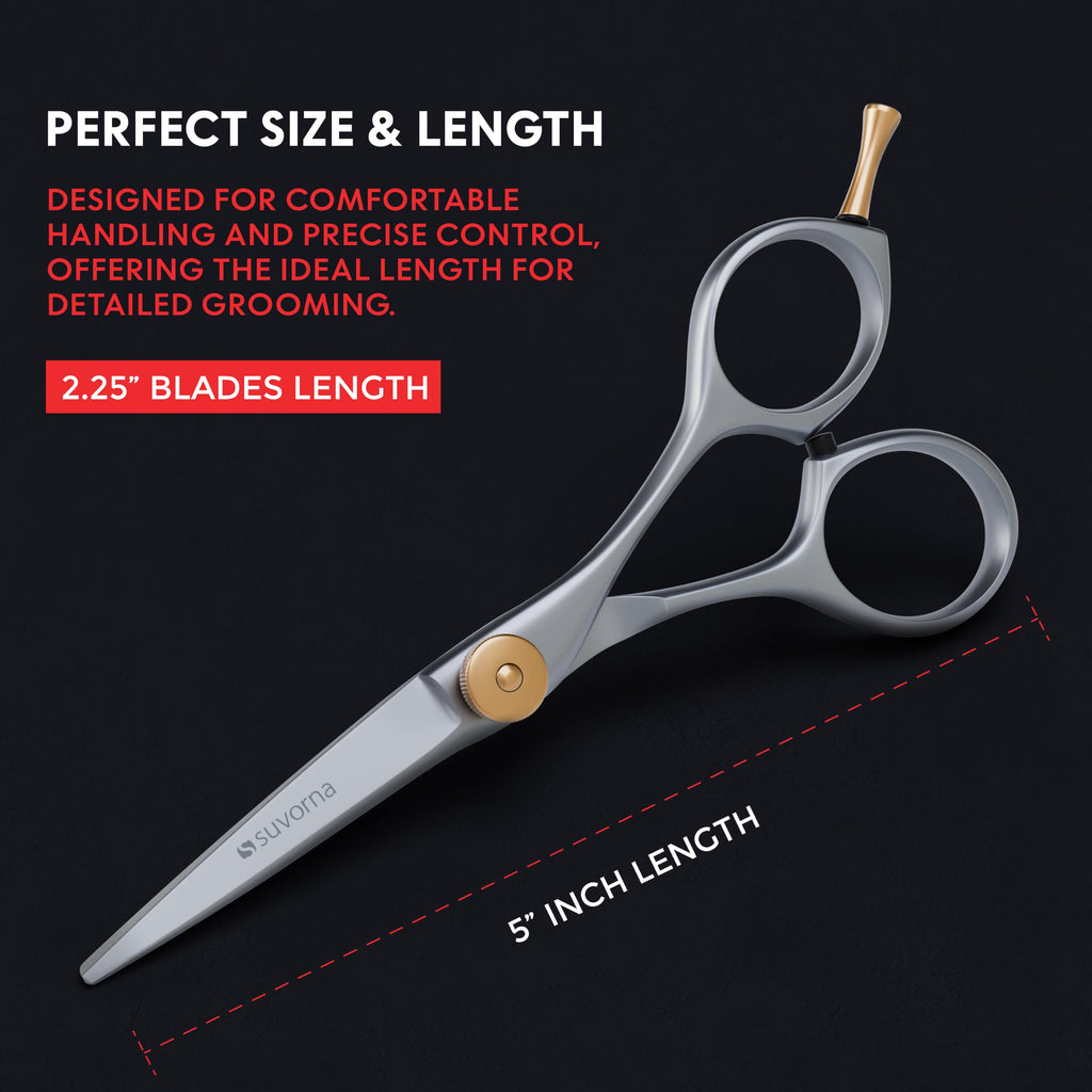 Suvorna Small Scissors for Beard, Mustache, Facial, Nose, Eyebrow & Ear Hair – Tiny Scissors for Cutting, Trimming & Grooming – 5" Stainless Steel Mustache Scissors for Men, Barbers, & Home Use