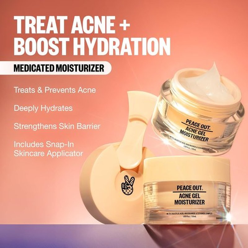 Peace Out Acne Gel Moisturizer - Face Cream for Oily, Acne-Prone Skin with 2% Salicylic Acid | 1.69 fl oz