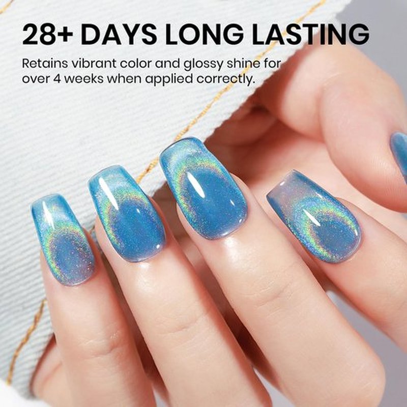 SUPWEE Blue Holographic Gel Nail Polish with Magnetic Rainbow Cat Eye Gel Nail Polish Cateye Glitter Nails Polishes Gels Iridescent Effect for Home DIY Women Girls