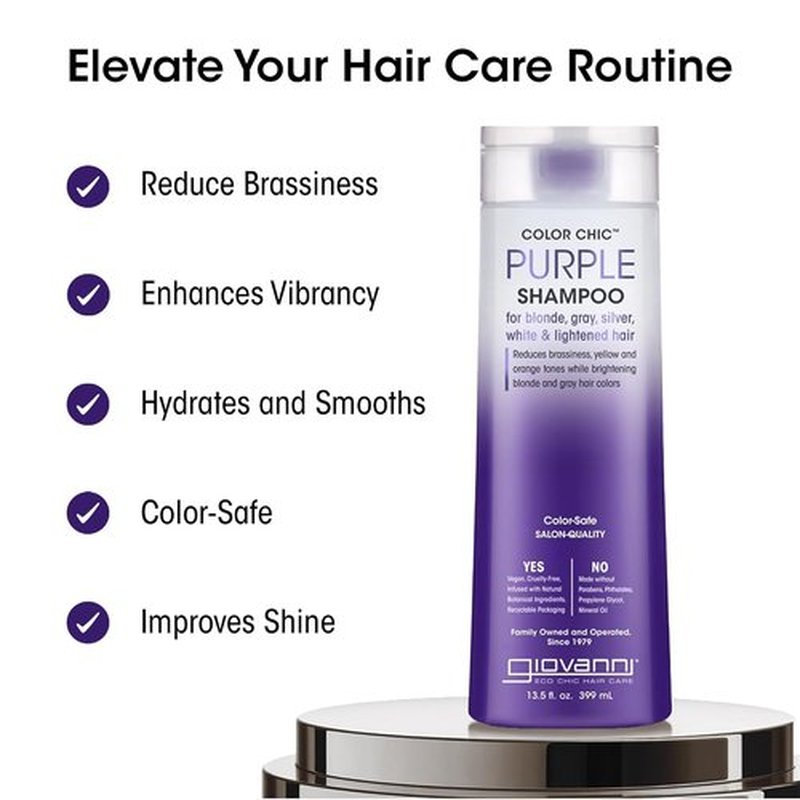 Giovanni Color Chic Purple Shampoo - Reduces Brass & Yellow Tones, Adds Shine | Vegan & Sulfate-Free - 13.5 fl oz