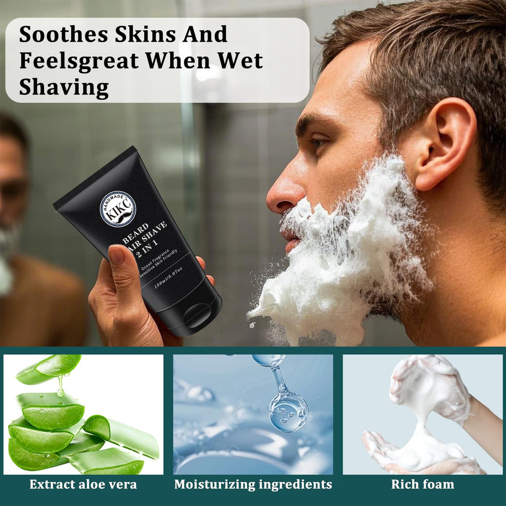KIKC Shaving Soap and Shaving Cream Kit,Goat Milk Scent Shave Soap for Men,Shave Cream with Ocean Fragrance, a 3.5oz Soap, a 2 in 1 Shave Cream 150ml for Wet Shaving