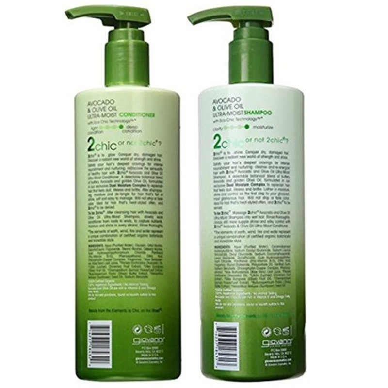 Giovanni 2Chic Ultra-Moist Shampoo & Conditioner Set - Nourishing Avocado & Olive Oil, Sulfate-Free | 24 Fl Oz (2-Pack)