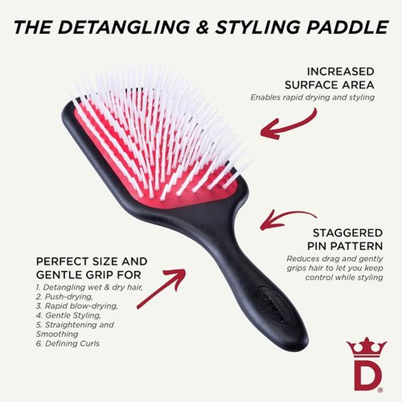 Denman Detangling Paddle Brush - Versatile Wet/Dry Hair Styler for Curly, Coily & Straight Hair | Ideal for All Hair Types