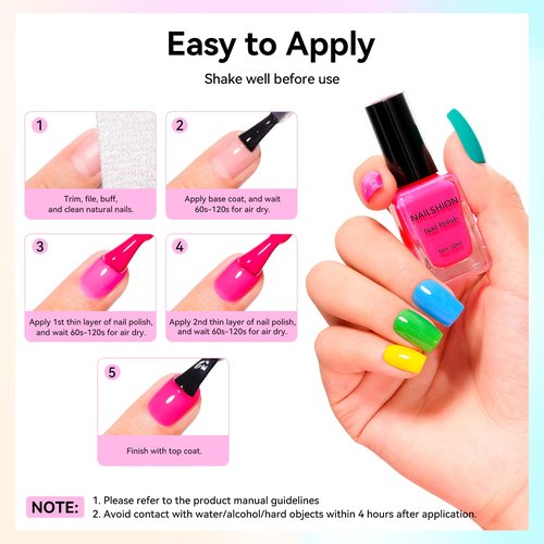 Nailshion Nail Polish 10ml 16 Colors Rainbow Air Dry Regular Nail Polish Set with Base Top Coat & Remover Pads| White Red Classic French Fingernail Polishes Non-gel Bulk Gift for Nail Art Lovers