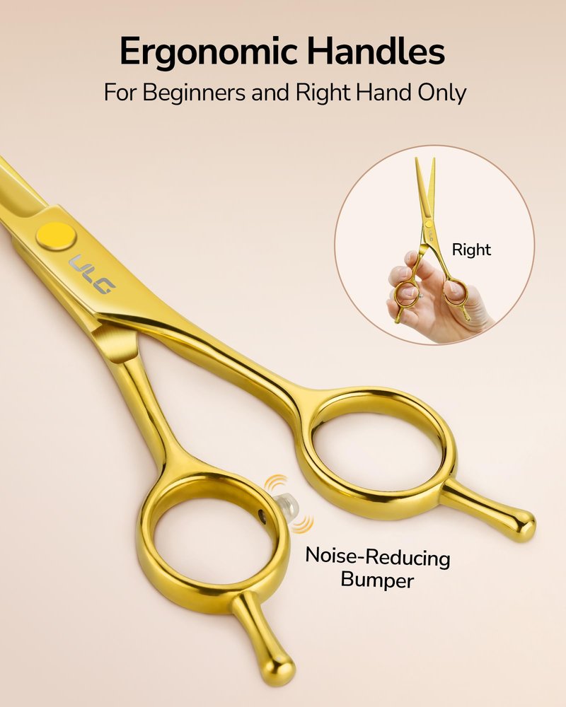 ULG Professional Hair Cutting Scissors Set – 6.5” Japanese Stainless Steel Barber Shears & Thinning Scissors with Comb, Clips & Case – at-Home Salon Haircut Kit Gold