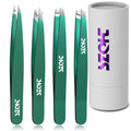 4-Piece Precision Tweezers Set - Stainless Steel Slant, Pointed, Flat & Angled Tips forEyebrow Shaping, Facial & Ingrown Hair Removal - Eco-Friendly Gift Packaging - Women& Men