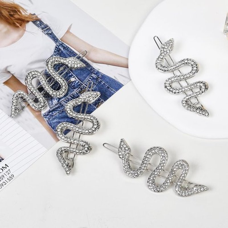TEBIEKOY Snake Hair Pins with Sparkly Rhinestones Hair Clips, 4 Pcs Alloy Snake Hair Clips Set, Crystal Hair Accessories Headdress for Girls and Women