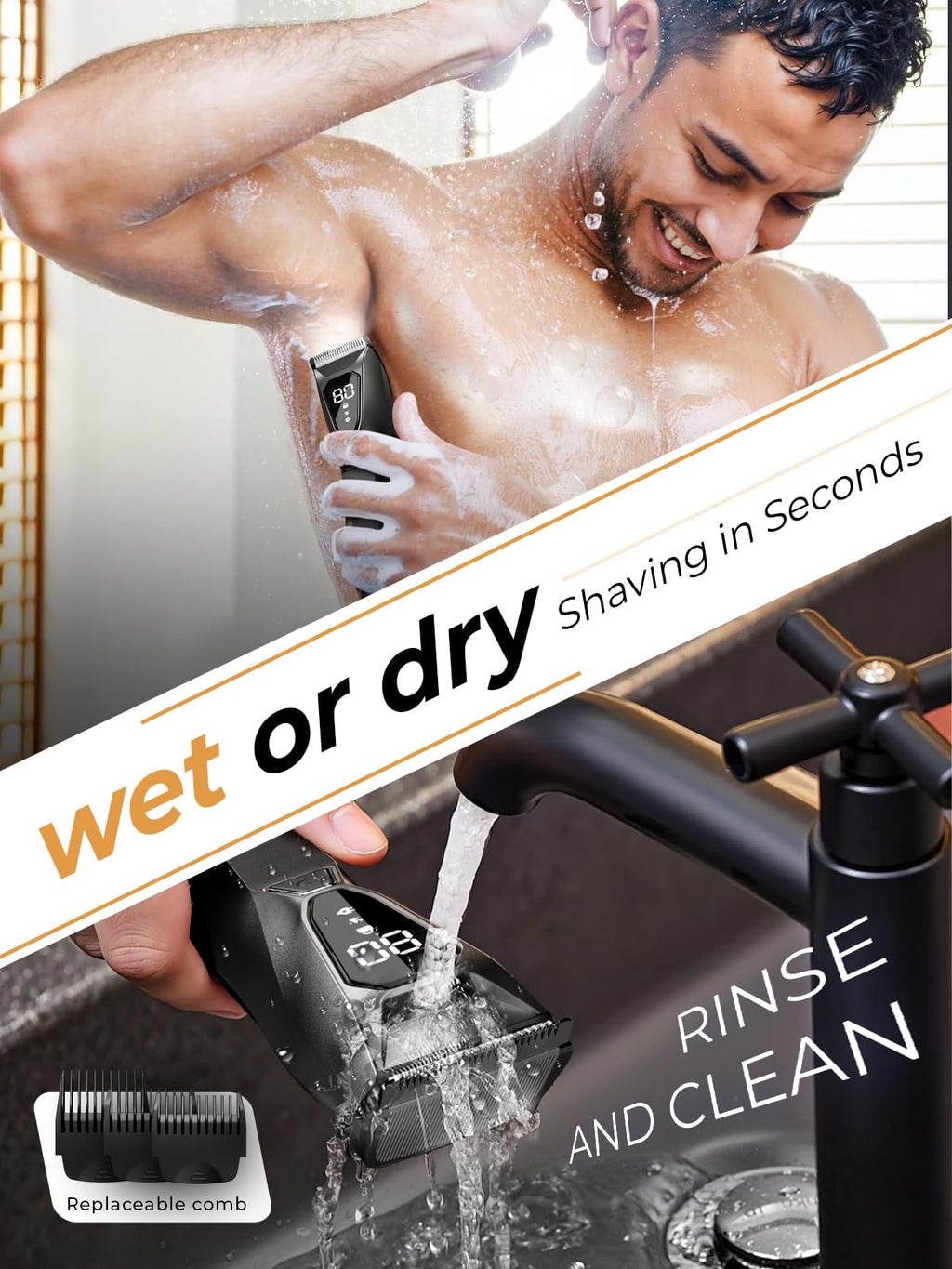 Xcdgiogw Body Hair Trimmer for Men: Wireless Charging Pubic Hair Trimmer, 4000K LED, Ceramic Blade - No-Nick Grooming, 90Min, Wet/Dry Body Groomer, Gift for Fathers
