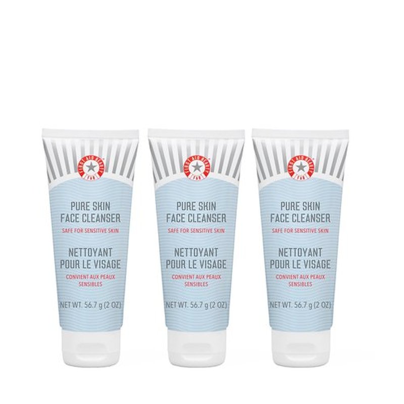 First Aid Beauty - Pure Skin Face Cleanser, Effectively Removes Makeup, Dirt, & Impurities, Gentle Cleanser Leaves Skin Soft & Supple, Fragrance Free, 2 oz, 3 ct