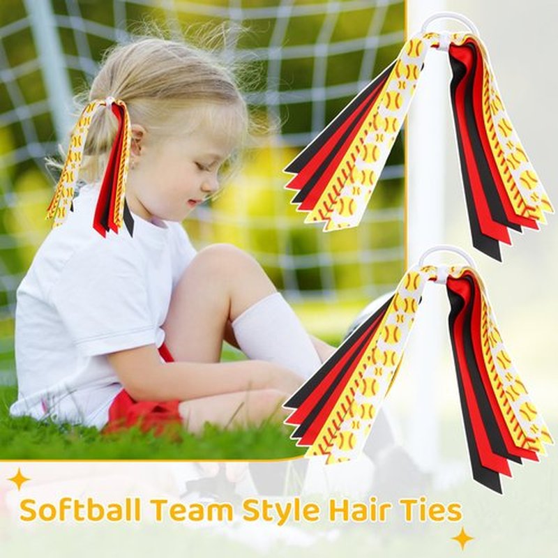 24 Pcs Softball Hair Accessories for Girls, Holder Streamer Elastics, Softball Hair Ties, Softball Ribbon,Softball Scrunchies for Girls Ponytail Holder Scrunchies Gifts
